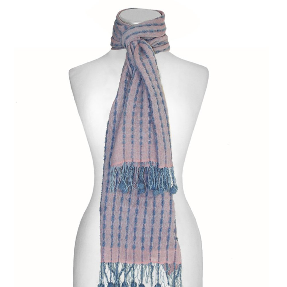 Wide Stripes Pom Pom Scarf. Made in Peru